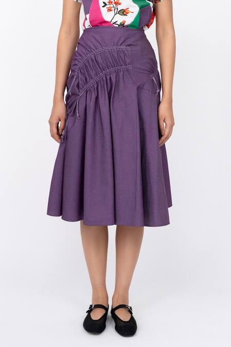 Leh Studios_Blue Cotton Scrunch Midi Skirt_Online_at_Aza_Fashions