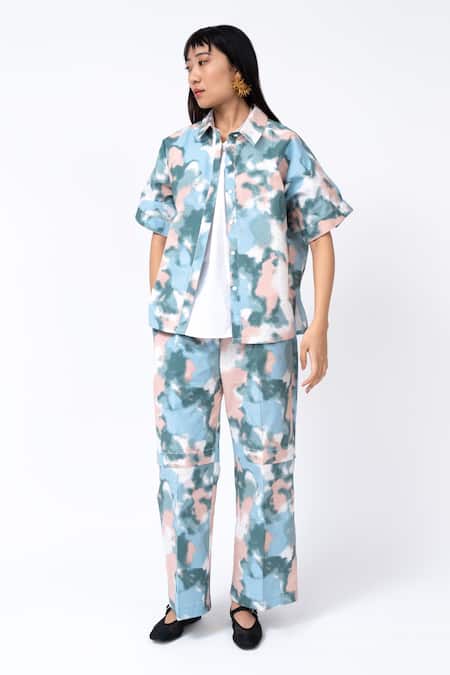 Leh Studios_Multi Color Cotton Spray Print Trouser_Online_at_Aza_Fashions