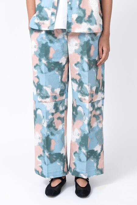 Buy_Leh Studios_Multi Color Cotton Spray Print Trouser_Online_at_Aza_Fashions