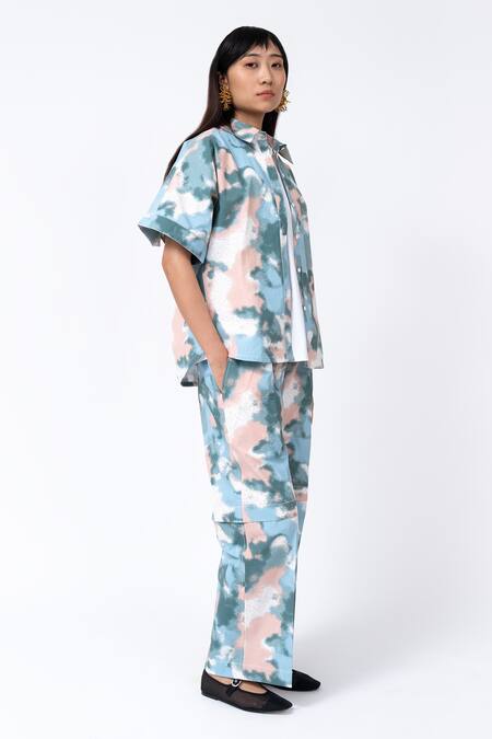 Shop_Leh Studios_Multi Color Cotton Spray Print Trouser_Online_at_Aza_Fashions