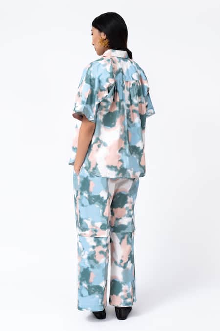 Leh Studios_Multi Color Cotton Spray Print Trouser_at_Aza_Fashions
