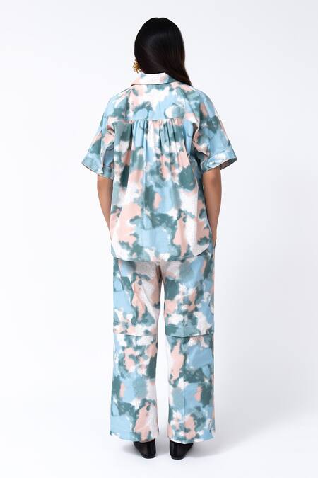 Shop Leh Studios Multi Color Cotton Collared Multicolor Button Down Spray Print Shirt at Aza Fashions Shop_Leh Studios_Multi Color Cotton Collared Multicolor Button Down Spray Print Shirt_at_Aza_Fashions