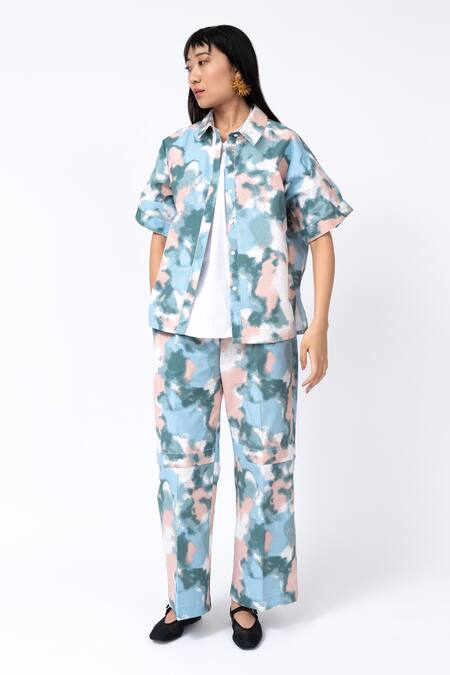 Leh Studios Multi Color Cotton Collared Multicolor Button Down Spray Print Shirt Online at Aza Fashions Leh Studios_Multi Color Cotton Collared Multicolor Button Down Spray Print Shirt_Online_at_Aza_Fashions