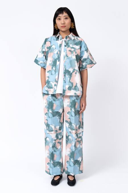 Buy Leh Studios Multi Color Cotton Collared Multicolor Button Down Spray Print Shirt Online at Aza Fashions Buy_Leh Studios_Multi Color Cotton Collared Multicolor Button Down Spray Print Shirt_Online_at_Aza_Fashions