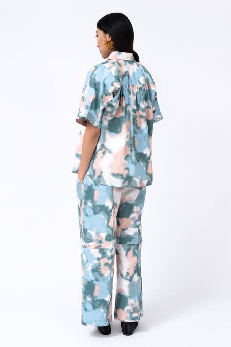 Leh Studios Multi Color Cotton Collared Multicolor Button Down Spray Print Shirt at Aza Fashions Leh Studios_Multi Color Cotton Collared Multicolor Button Down Spray Print Shirt_at_Aza_Fashions