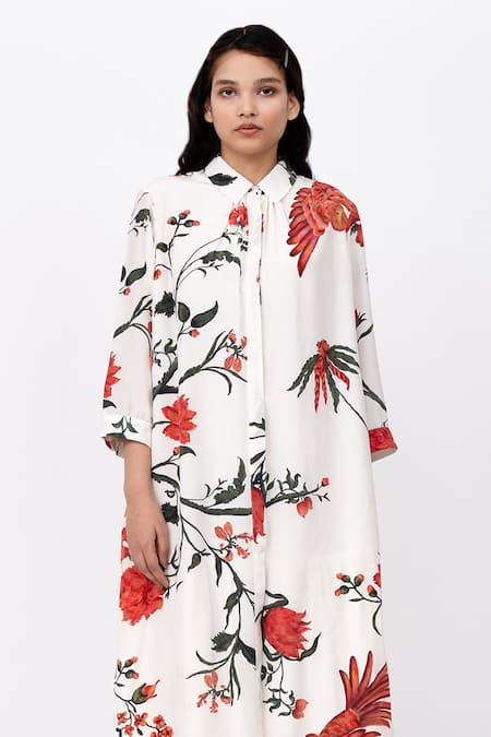 Leh Studios Multi Color Silk Collared Summer Chints Print Double Layer Dress Online at Aza Fashions Leh Studios_Multi Color Silk Collared Summer Chints Print Double Layer Dress _Online_at_Aza_Fashions