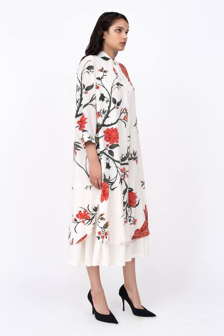 Shop Leh Studios Multi Color Silk Collared Summer Chints Print Double Layer Dress Online at Aza Fashions Shop_Leh Studios_Multi Color Silk Collared Summer Chints Print Double Layer Dress _Online_at_Aza_Fashions
