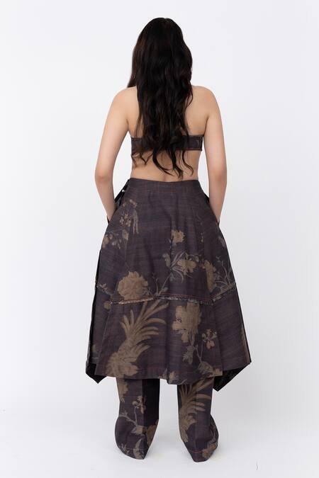 Shop_Leh Studios_Brown Cotton Chints Print Bralette _at_Aza_Fashions
