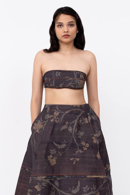 Leh Studios_Brown Cotton Chints Print Bralette _Online_at_Aza_Fashions