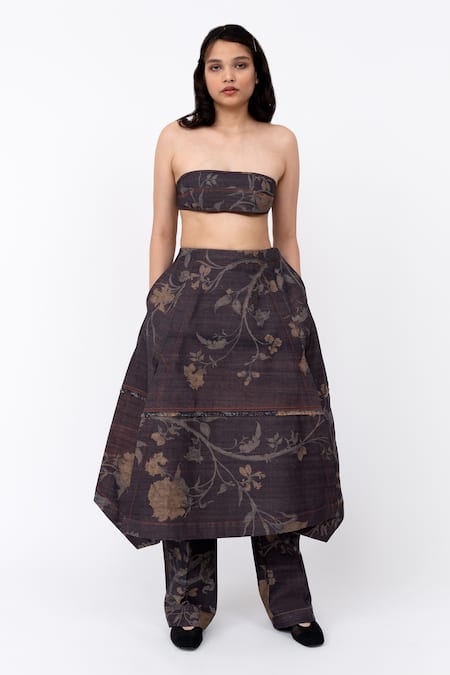 Buy_Leh Studios_Brown Cotton Chints Print Bralette _Online_at_Aza_Fashions