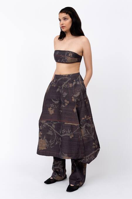 Shop_Leh Studios_Brown Cotton Chints Print Bralette _Online_at_Aza_Fashions