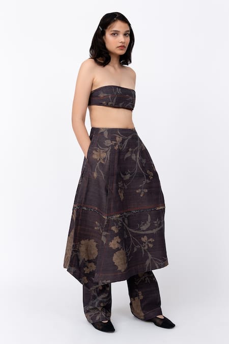 Leh Studios_Brown Cotton Chints Print Bralette _at_Aza_Fashions