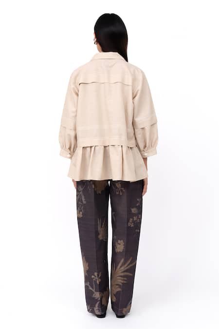 Shop_Leh Studios_Brown Cotton Floral Chints Print Pant _at_Aza_Fashions