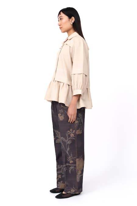 Shop_Leh Studios_Brown Cotton Floral Chints Print Pant _Online_at_Aza_Fashions