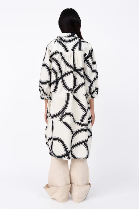 Shop Leh Studios Black Cotton Collared Swirl Print Fence Shirt Dress at Aza Fashions Shop_Leh Studios_Black Cotton Collared Swirl Print Fence Shirt Dress _at_Aza_Fashions