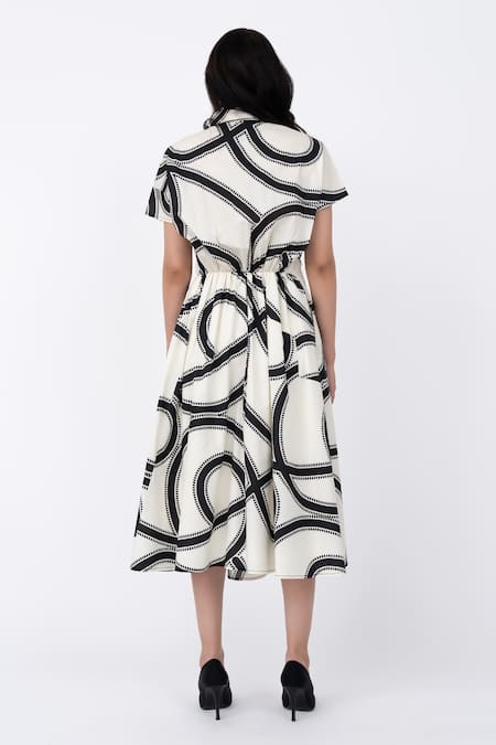 Shop Leh Studios Black Cotton Collared Swirl Print Wrap Dress at Aza Fashions Shop_Leh Studios_Black Cotton Collared Swirl Print Wrap Dress _at_Aza_Fashions