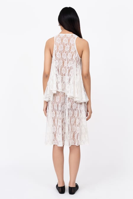 Shop_Leh Studios_White Cotton Lace Sheer Midi Skirt _at_Aza_Fashions