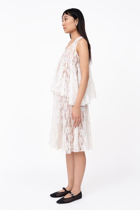 Shop_Leh Studios_White Cotton Lace Sheer Midi Skirt _Online_at_Aza_Fashions