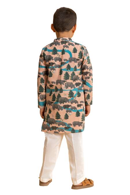 Ankid Pink Cotton Printed Rhinoceros Kurta And Pyjama Set at Aza Fashions Ankid_Pink Cotton Printed Rhinoceros Kurta And Pyjama Set_at_Aza_Fashions