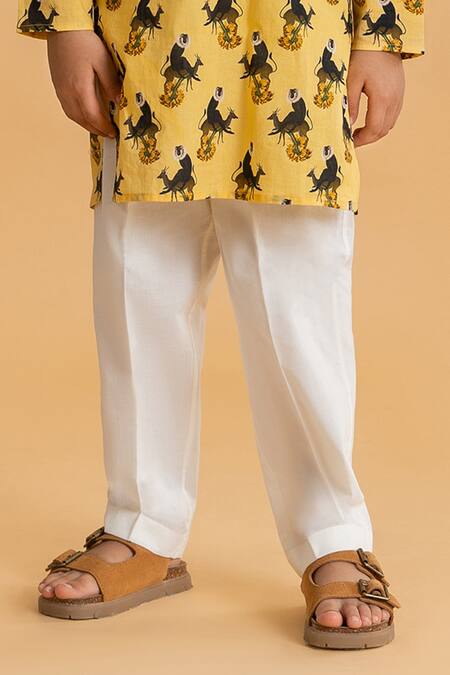 Buy_Ankid_Yellow Cotton Printed Monkey Straight Kurta And Pyjama Set_Online_at_Aza_Fashions