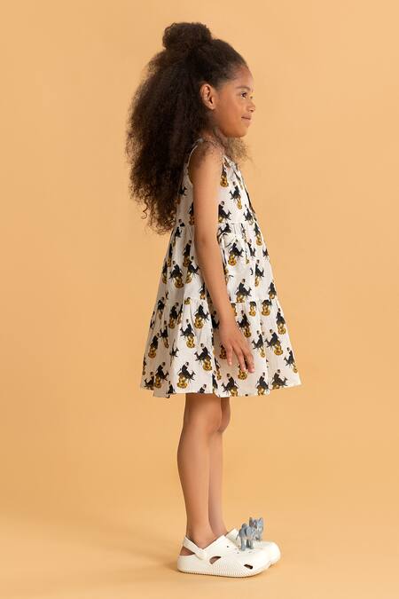 Buy_Ankid_Ivory Cotton Printed Monkey Tiered Dress_Online_at_Aza_Fashions