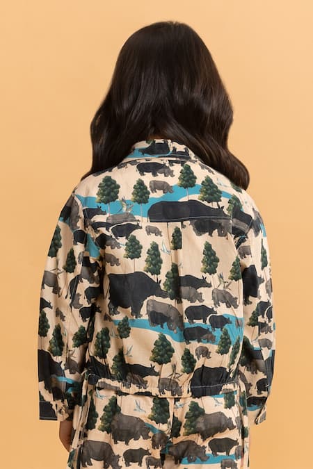 Buy_Ankid_Beige Cotton Printed Rhinoceros Shacket