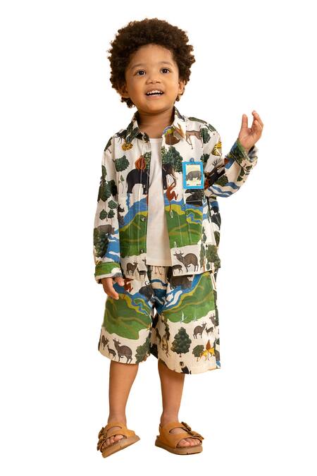 Ankid_Ivory Cotton Printed Rhinoceros Shacket_Online_at_Aza_Fashions