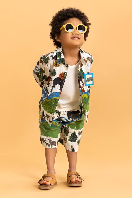 Shop_Ankid_Ivory Cotton Printed Rhinoceros Shacket