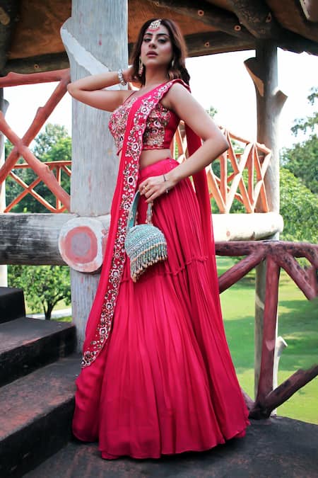 Lasha Floral Embroidered Cape Lehenga Set 