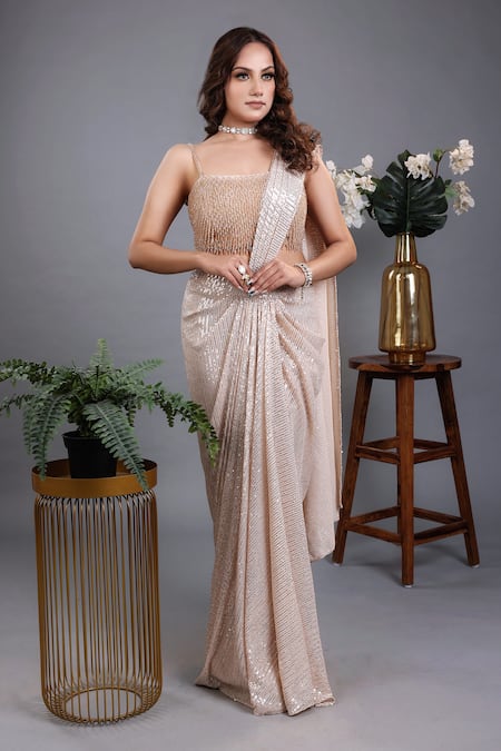 Lasha Pre-Draped Sequin Saree With Blouse 