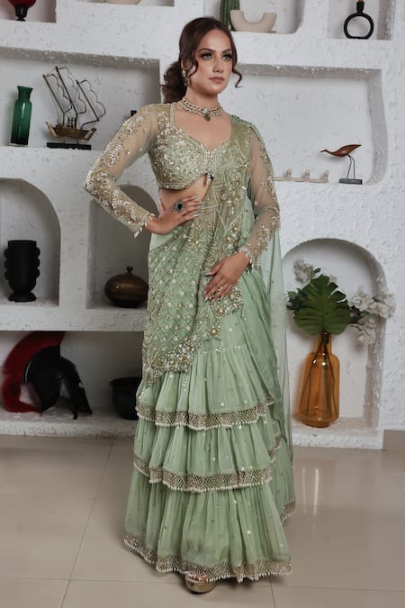 Lasha Layered Pre-Draped Saree With Blouse 