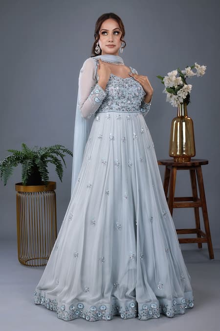 Lasha_Blue Net, Georgette Cut Work, Sequins, And Embroidered Anarkali With Dupatta _Online_at_Aza_Fashions