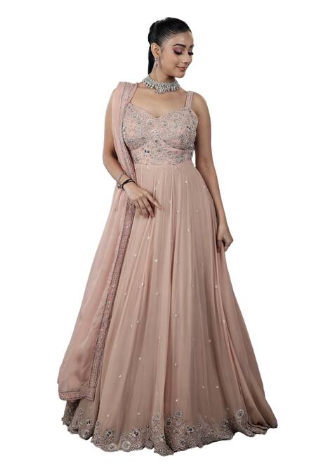 Buy Lasha Peach Georgette Cut Work, Sequins, Beads, Floral Cutdana Anarkali Set Online at Aza Fashions Buy_Lasha_Peach Georgette Cut Work, Sequins, Beads, Floral Cutdana Anarkali Set _Online_at_Aza_Fashions