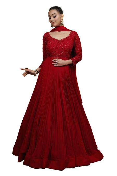 Lasha_Red Georgette Cut Work, Sequins, And Cutdana Embroidered Anarkali With Dupatta _Online_at_Aza_Fashions