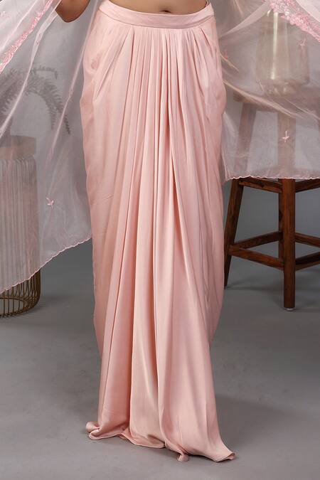 Lasha_Peach , Organza, Net, Satin Sequins, Cut Work, Cape Draped Skirt Set _Online_at_Aza_Fashions