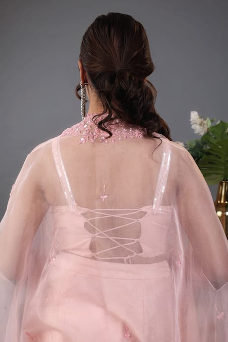 Lasha Embroidered Cape Draped Skirt Set 