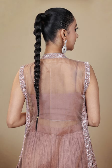 Shop Lasha Pink Crepe, Organza Sequins, Beads, Cut Work, Floral Hand Jacket Lehenga Set at Aza Fashions Shop_Lasha_Pink Crepe, Organza Sequins, Beads, Cut Work, Floral Hand Jacket Lehenga Set _at_Aza_Fashions