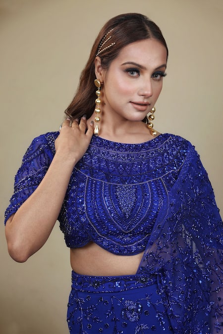 Buy Lasha Blue Net, Georgette Sequins, Cut Work Hand Embroidered Fish Lehenga With Blouse Online at Aza Fashions Buy_Lasha_Blue Net, Georgette Sequins, Cut Work Hand Embroidered Fish Lehenga With Blouse _Online_at_Aza_Fashions