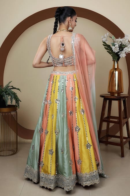 Lasha Mirror Hand Embroidered Panelled Lehenga Blouse Set 