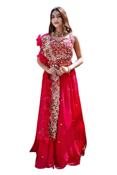 Buy Lasha Fuchsia Organza, Crepe Pearls, Cut Thread Hand Embroidered Blouse Lehenga Set Online at Aza Fashions Buy_Lasha_Fuchsia Organza, Crepe Pearls, Cut Thread Hand Embroidered Blouse Lehenga Set _Online_at_Aza_Fashions