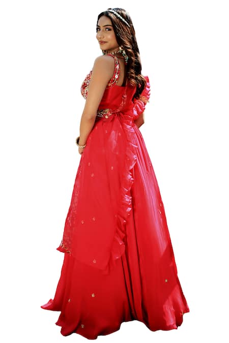 Shop Lasha Fuchsia Organza, Crepe Pearls, Cut Thread Hand Embroidered Blouse Lehenga Set Online at Aza Fashions Shop_Lasha_Fuchsia Organza, Crepe Pearls, Cut Thread Hand Embroidered Blouse Lehenga Set _Online_at_Aza_Fashions
