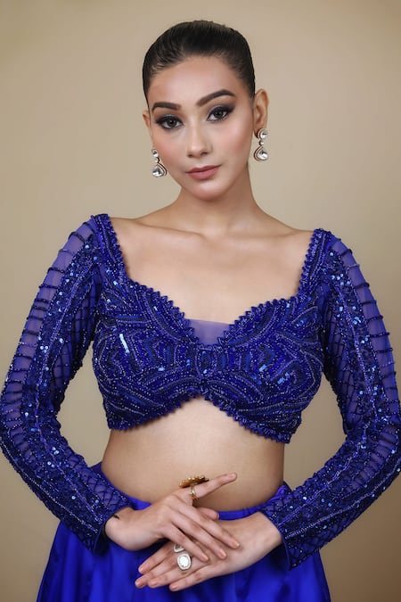 Buy Lasha Blue Satin, Organza, Tulle Beads, Ruffle Lehenga With Embroidered Blouse Set Online at Aza Fashions Buy_Lasha_Blue Satin, Organza, Tulle Beads, Ruffle Lehenga With Embroidered Blouse Set _Online_at_Aza_Fashions