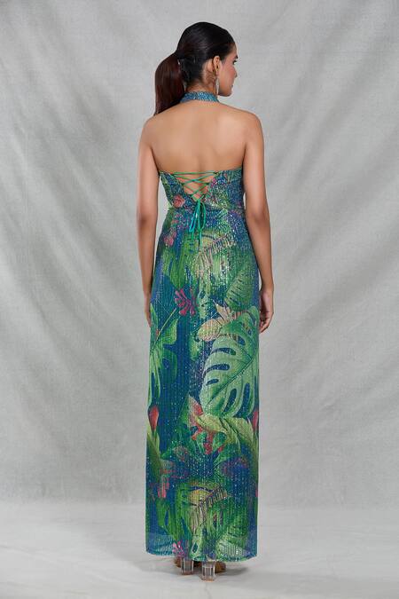 Shop Samyukta Singhania Multi Color Lycra, Cotton, Polyester Sequins Printed And Embroidered Dress at Aza Fashions Shop_Samyukta Singhania_Multi Color Lycra, Cotton, Polyester Sequins Printed And Embroidered Dress_at_Aza_Fashions