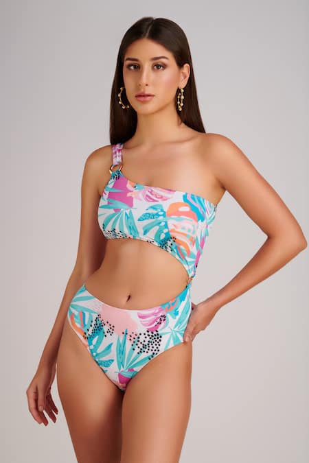 Kai Resortwear Lush Tropical Print One-Shoulder Monokini 