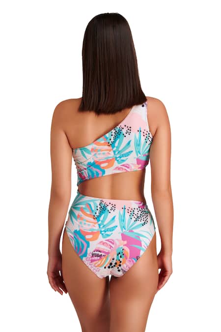 Buy Kai Resortwear Blue Polyamide, Lycra One Shoulder Lush Tropical Print Monokini Online at Aza Fashions Buy_Kai Resortwear_Blue Polyamide, Lycra One Shoulder Lush Tropical Print Monokini _Online_at_Aza_Fashions