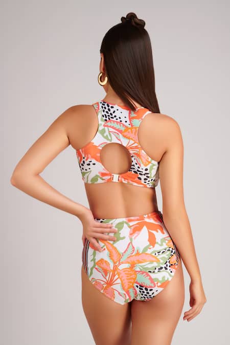 Kai Resortwear Autumn Tropical & Striped Print Bikini Set 