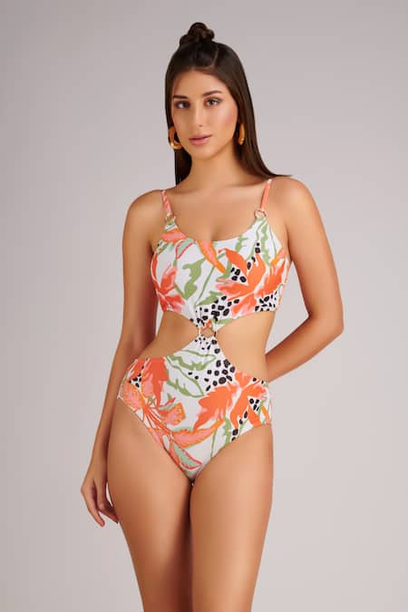 Kai Resortwear Autumn Tropical Print Round Neck Monokini 