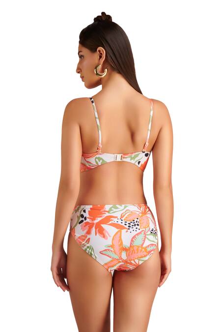 Buy_Kai Resortwear_Orange Polyamide, Lycra Round Neck Autumn Tropical Print Monokini _Online_at_Aza_Fashions