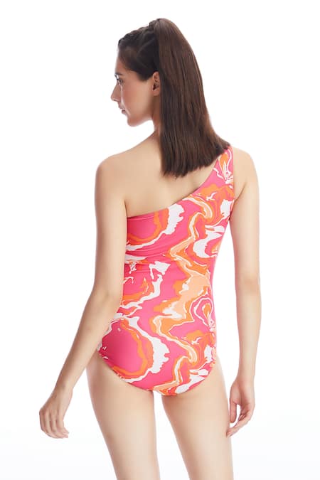 Kai Resortwear Sorbet Print One Shoulder Ruched Draped Monokini 