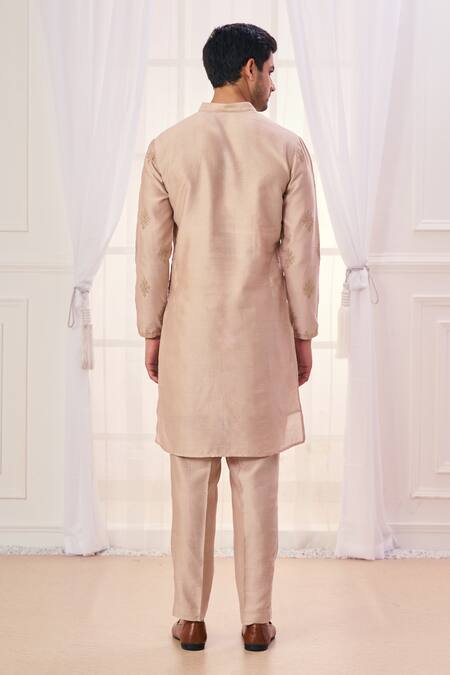 Shop Taroob Beige Silk, Cotton Embroidery Heritage Paisley Kurta Set at Aza Fashions Shop_Taroob_Beige Silk, Cotton Embroidery Heritage Paisley Kurta Set_at_Aza_Fashions